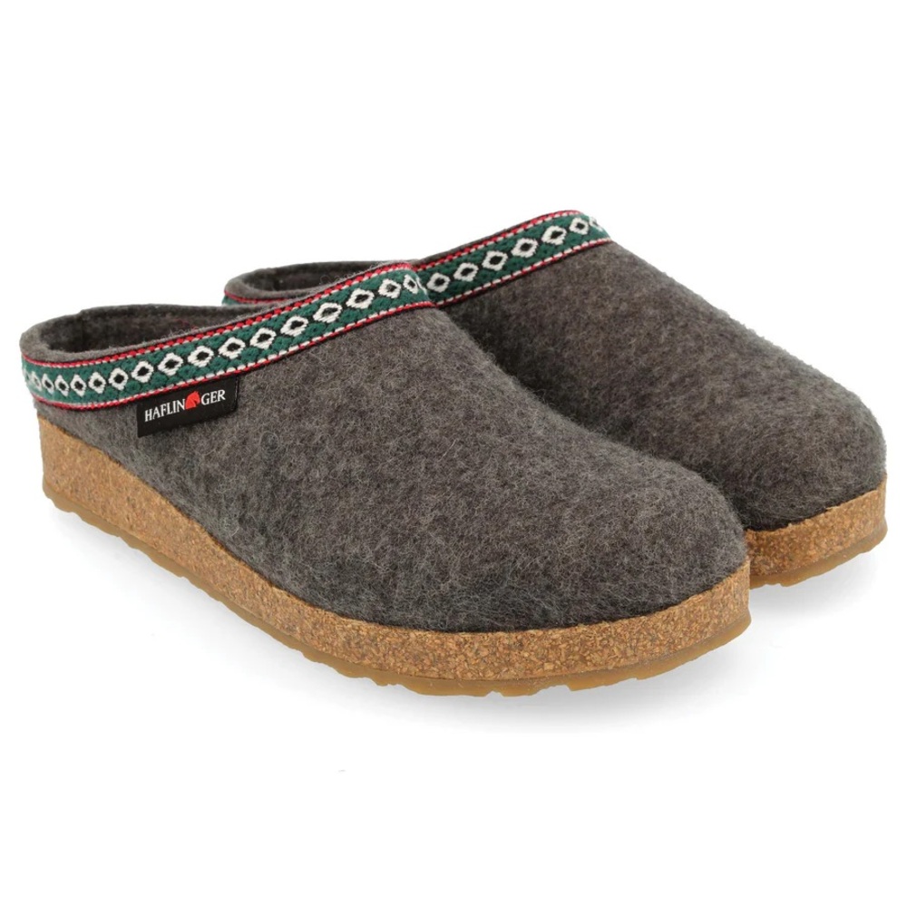Haflinger GZ Clog Gray Wool Mules with Cork Sole